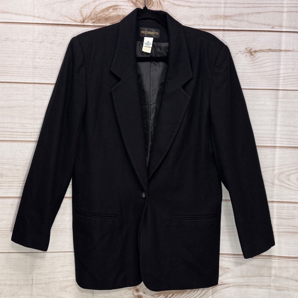 Requirements Blazer Womens 10 Black Excellent 100% Wool Single Button Lined
